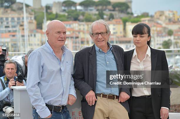 Actor Dave Johns, director Ken Loach and actress Hayley Squires attend the "I, Daniel Blake" photocall during the 69th annual Cannes Film Festival at...