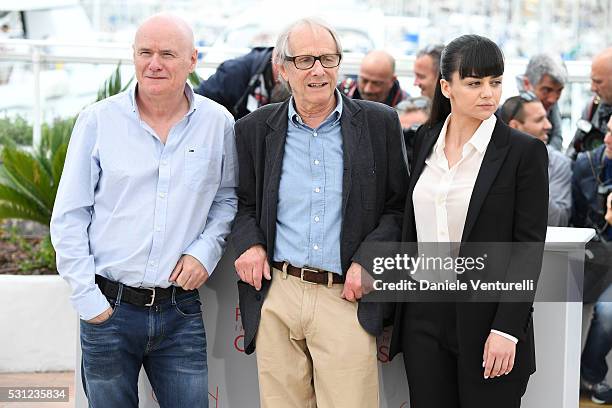 Actor Dave Johns, director Ken Loach and actress Hayley Squires attend the "I, Daniel Blake" photocall during the 69th annual Cannes Film Festival at...