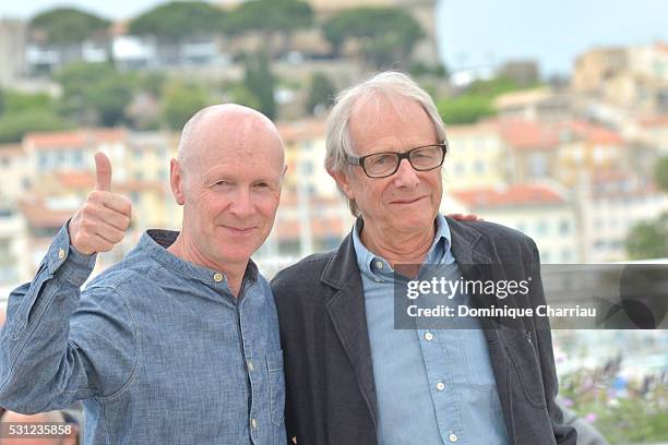 Screenwriter Paul Laverty and director Ken Loach attend the "I, Daniel Blake" photocall during the 69th annual Cannes Film Festival at the Palais des...