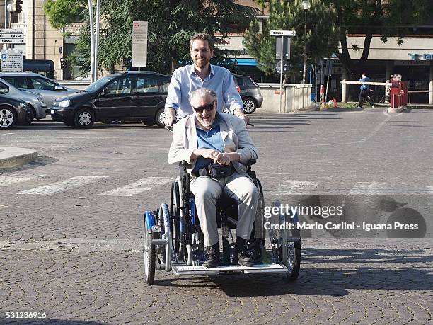 Matteo Lepore assessor for the promotion of the Bologna's municipality unveils the "Aspasso" bike for people with disabilities at Velostazione Dynamo...