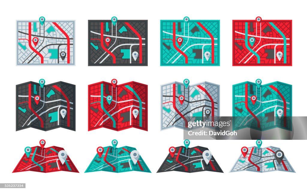 Folded Map Flat Design Set High-Res Vector Graphic - Getty Images