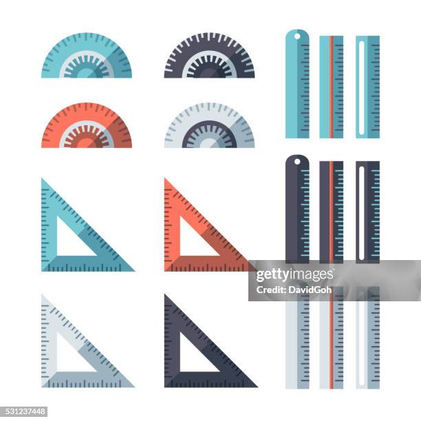 measuring tools flat design set - protractor stock illustrations