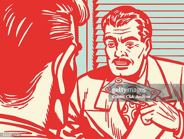 man handing money to another man - man eyebrows stock illustrations
