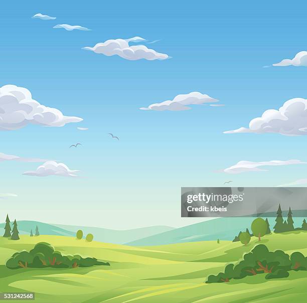 idyllische landschaft - cartoon background stock-grafiken, -clipart, -cartoons und -symbole