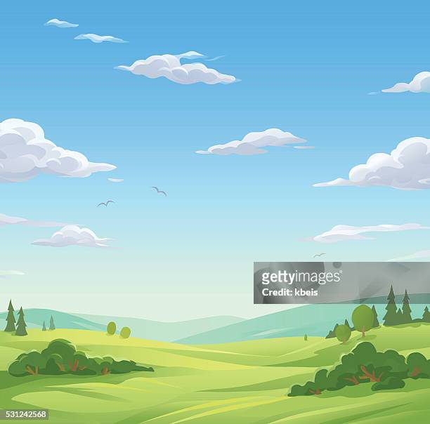 illustrazioni stock, clip art, cartoni animati e icone di tendenza di paesaggio idilliaco - nube