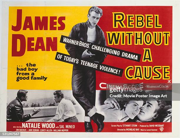 Poster for Nicholas Ray's 1955 drama 'Rebel Without a Cause' starring James Dean.