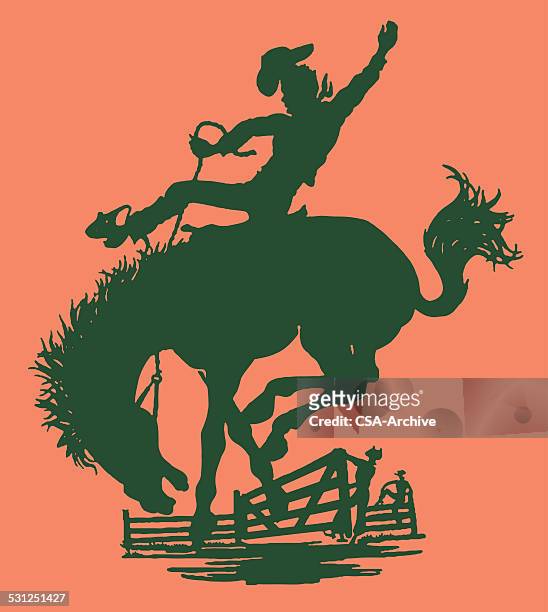 cowboy on horse - bucking bronco stock illustrations