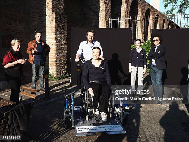 Matteo Lepore assessor for the promotion of the Bologna's municipality and Nicoletta Tinti italian ex olimpic gymnast and now disabled dancer unveils...