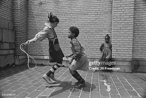 Friends skipping in New York City, circa 1976.