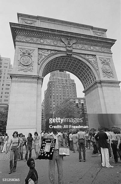 Washington Square Arch in Washington Square Park, New York City, circa 1976.