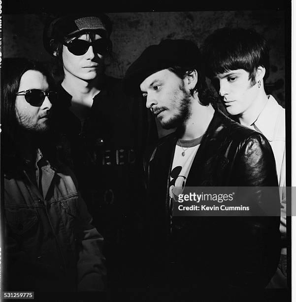 Welsh alternative rock group the Manic Street Preachers, London, 2nd June 1993. Left to right: drummer Sean Moore, bassist Nicky Wire, singer James...