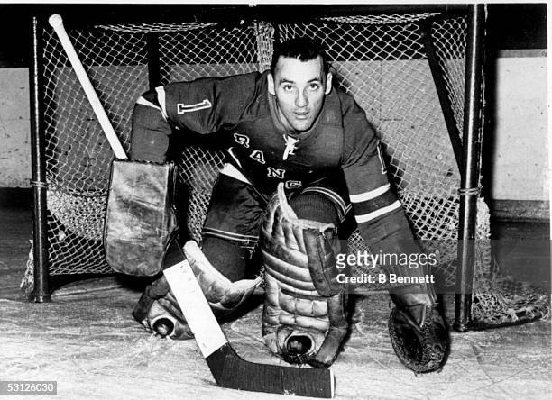 Goalie Jacques Plante of the New York Rangers poses for a portrait circa 1963 in New York, New York.
