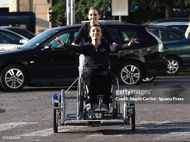 Nicoletta Tinti italian ex olimpic gymnast and now disabled dancer unveils the "Aspasso" bike for people with disabilities at Velostazione Dynamo on...