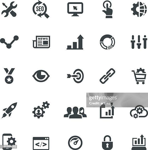 seo icon set - triangle ruler stock illustrations