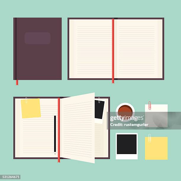 flat notebook set - passport photo stock illustrations