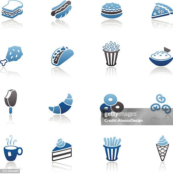 ilustrações de stock, clip art, desenhos animados e ícones de ícones de fast food - blue donut white background