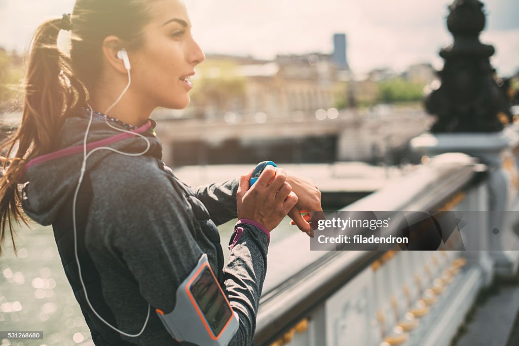 Runner using smart watch