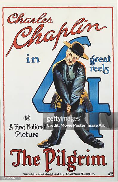 Poster for Charlie Chaplin's 1923 comedy 'The Pilgrim'.
