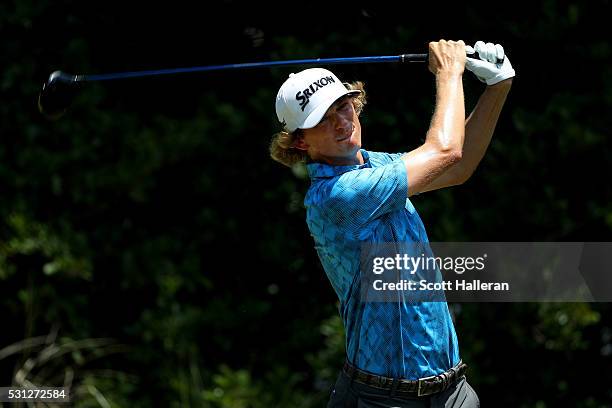 Will Wilcox of the United States plays his shot from the 11th tee during the second round of THE PLAYERS Championship at the Stadium course at TPC...