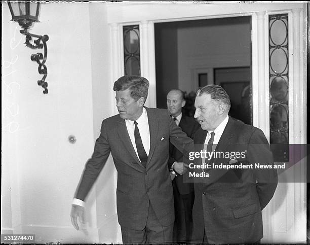 Taoiseach Sean Lemass with President John F Kennedy during his visit to Ireland, circa June 1963. . .