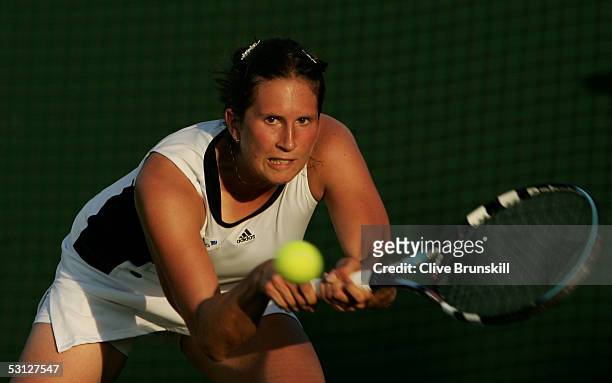 Sofia Arvidsson of Sweden in action against Antonella Serra Zanetti of ItalySofia Arvidsson of Sweden during the third day of the Wimbledon Lawn...