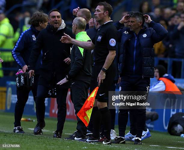 Carlos Carvalhal manager of Sheffield Wednesday reacts after Fernando Forestiri had his goal disallowed during the Sky Bet Championship Play Off...