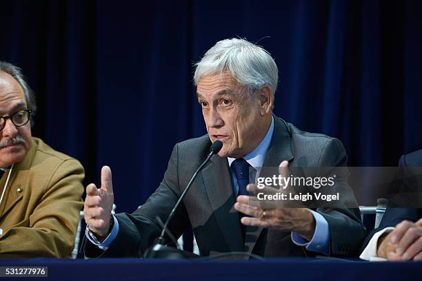 Former President Republic of Chile Sebastian Piera speaks on stage during Concordia The Americas, a high-level Summit on the Americas organized by...