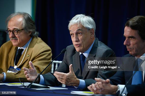 Former President Republic of Chile Sebastian Piera speaks on stage during Concordia The Americas, a high-level Summit on the Americas organized by...
