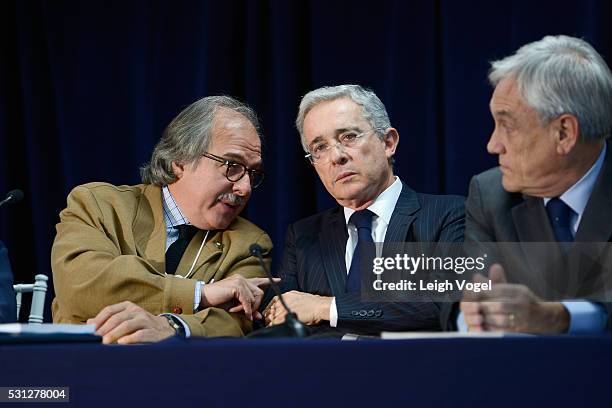 Former President of Colombia Alvaro Uribe Velez speaks on stage during Concordia The Americas, a high-level Summit on the Americas organized by...