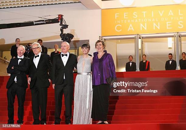 Actor Paul Laverty, Director Ken Loach, actor Dave Johns, actresses Hayley Squires and Rebecca O'Brien attend the "I, Daniel Blake" premiere during...