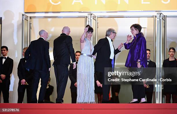 Actors Paul Laverty, Dave Johns, actress Hayley Squires, director Ken Loach and actress Rebecca O'Brien attend the "I, Daniel Blake" premiere during...