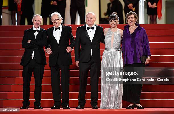 Actor Paul Laverty, Director Ken Loach, actor Dave Johns, actresses Hayley Squires and Rebecca O'Brien attend the "I, Daniel Blake" premiere during...