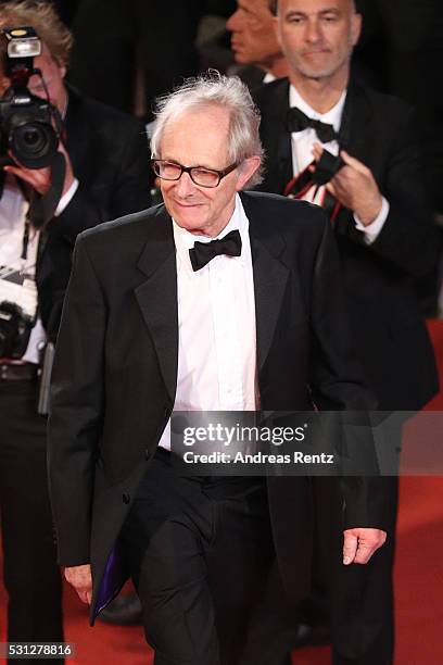 Director Ken Loach attends the "I, Daniel Blake" premiere during the 69th annual Cannes Film Festival at the Palais des Festivals on May 13, 2016 in...