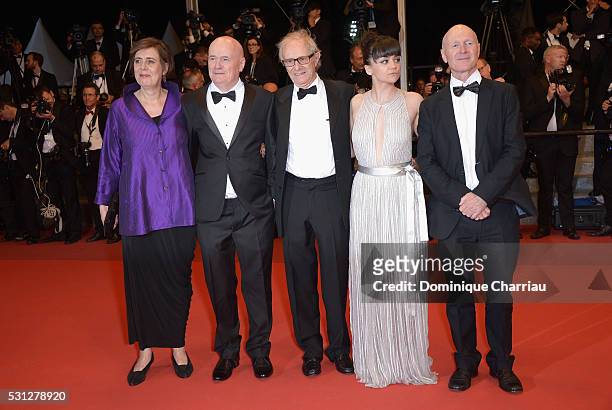 Actress Rebecca O'Brien, Actor Dave Johns, director Ken Loach, actress Hayley Squires and actor Paul Laverty, attend the "I, Daniel Blake" premiere...