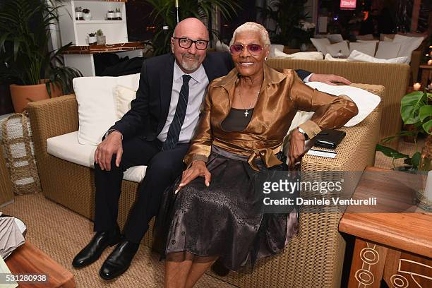 Lorenzo Soria and Dionne Warwick attend The Hollywood Foreign Press Association Honour Filmaid International party during The 69th Annual Cannes Film...