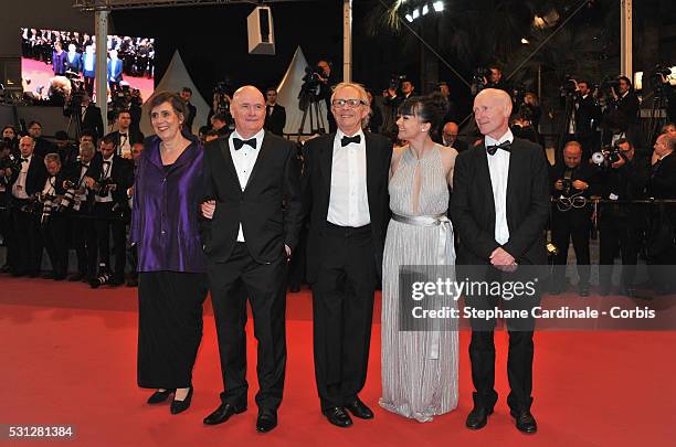 Actress Rebecca O'Brien, Actor Dave Johns, director Ken Loach, actress Hayley Squires and actor Paul Laverty, attend the "I, Daniel Blake" premiere...