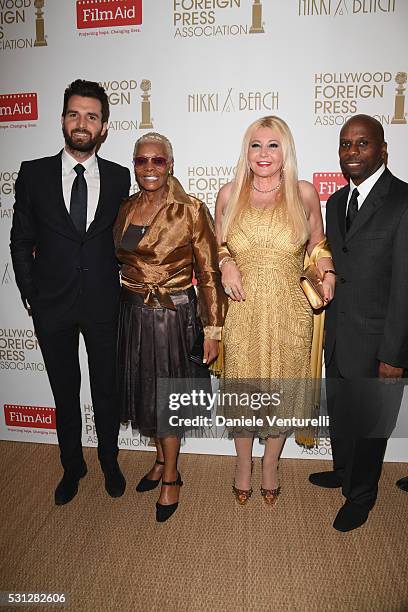 Andrea Iervolino, Dionne Warwick, Monika Bacardi and guest attend The Hollywood Foreign Press Association Honour Filmaid International party during...