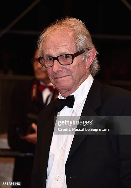Director Ken Loach leaves the "I, Daniel Blake" premiere during the 69th annual Cannes Film Festival at the Palais des Festivals on May 13, 2016 in...