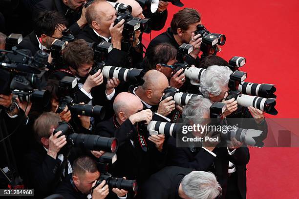 Photographers are seen during the "Slack Bay " premiere during the 69th annual Cannes Film Festival at the Palais des Festivals on May 13, 2016 in...