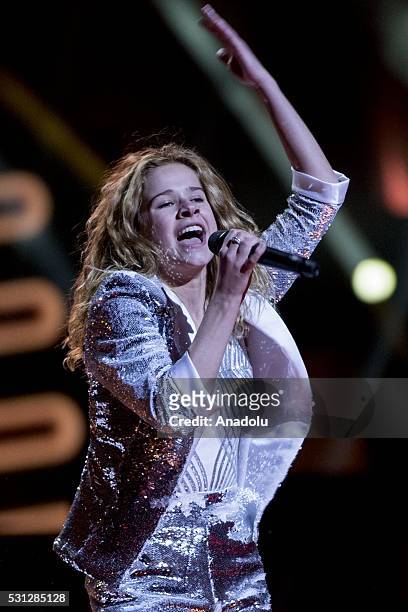 Laura Tesoro of Belgium performs during the Dress Rehearsal of the Grand Final ahead of the 2016 Eurovision Song Contest in Stockholm, Sweden on May...