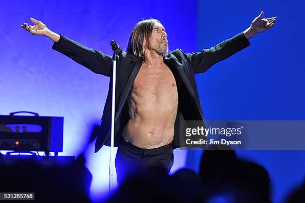 Iggy Pop performs live on stage during the Post Pop Depression tour at the Royal Albert Hall on May 13, 2016 in London, England.