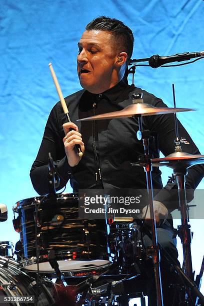 Drummer Matt Helders performs live on stage with Iggy Pop during the Post Pop Depression tour at the Royal Albert Hall on May 13, 2016 in London,...