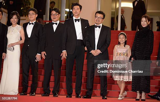 Actor Yoo Gong, Director Sang-ho Yeon, Soo-an Kim, Actor Jung Yoo-Mi and guests attend the "Train To Busan " premiere during the 69th annual Cannes...