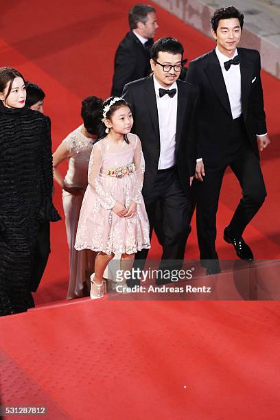 Actress Jung Yu-mi, Soo-an Kim, director Sang-ho Yeon and actor Yoo Gong and attend the "Train To Busan " premiere during the 69th annual Cannes Film...