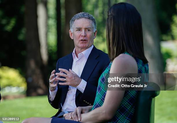 John Veihmeyer, Chairman, KPMG International, is interviewed by Paige Mackenzie at the KPMG Women's PGA Championship National Media Day at Sahalee...