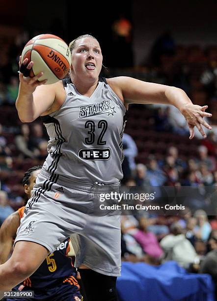 Jayne Appel of the San Antonio Stars in action during the San Antonio Stars Vs Connecticut Sun preseason WNBA game at Mohegan Sun Arena on May 05,...