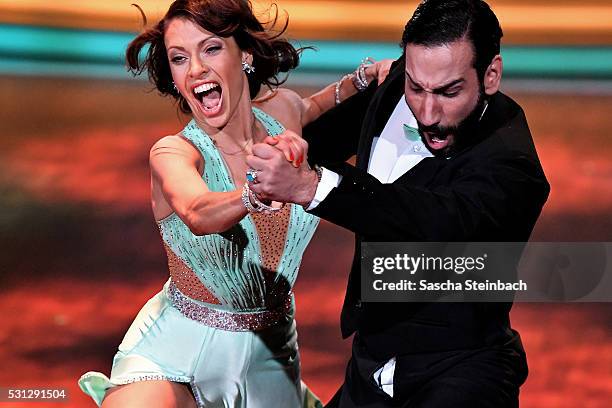 Jana Pallaske and Massimo Sinato perform on stage during the 9th show of the television competition 'Let's Dance' at Coloneum on May 13, 2016 in...