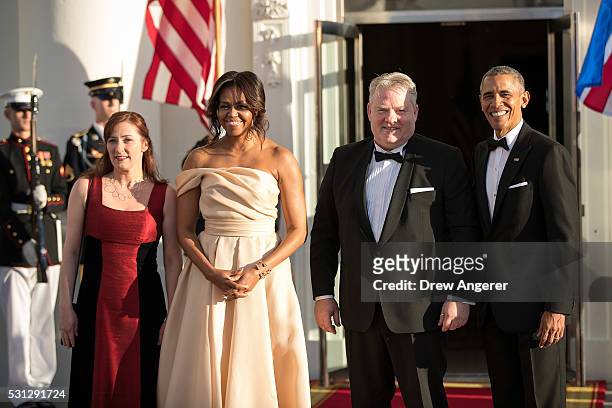 To R, Ingibjorg Elsa Ingjaldsdottir, First Lady Michelle Obama, Prime Minister of Iceland Sigurour Ingi Johannsson, and U.S. President Barack Obama...