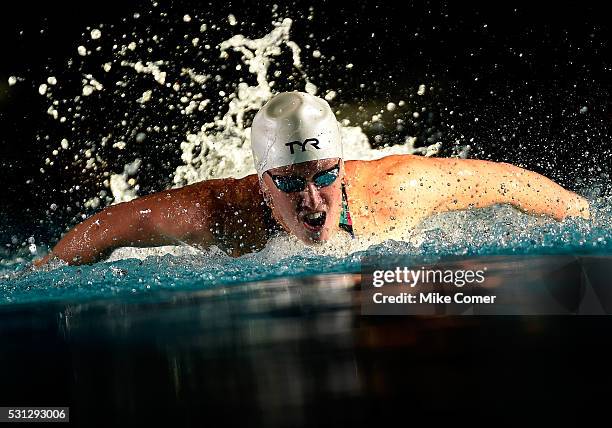 Dana Vollmer swims on her way to victory in the women's 100m butterfly during the 2016 Arena Pro Swim Series at Charlotte swim meet at Mecklenburg...