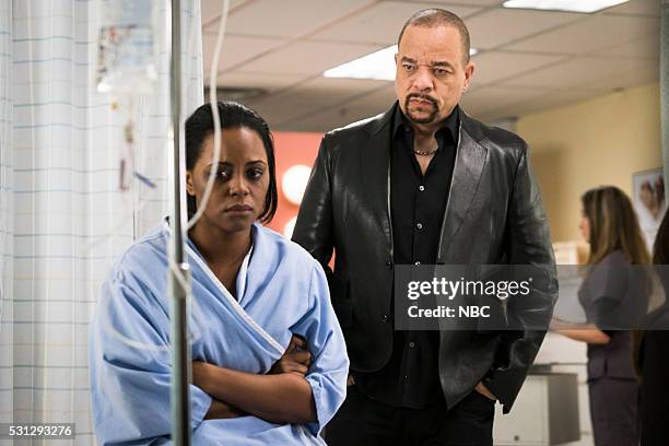 Intersecting Lives" Episode 1722 -- Pictured: Krystal Joy Brown as Charisse McCabe, Ice-T as Detective Odafin "Fin" Tutuola --